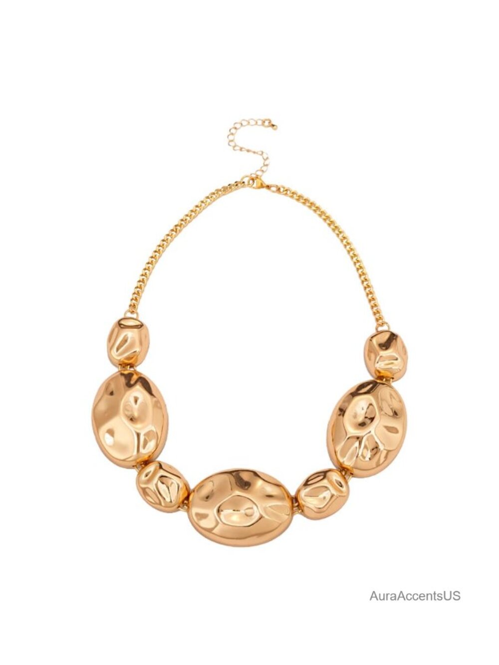 Gold Tone Geometric Link Statement Choker Necklace Chunky Metal